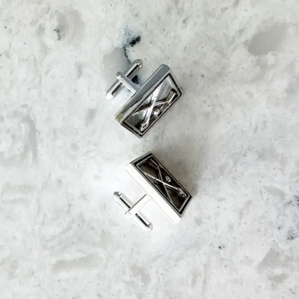 Golf Club Ball Cufflinks Men One Size Silver Tone Iridescent Rectangle Unbranded